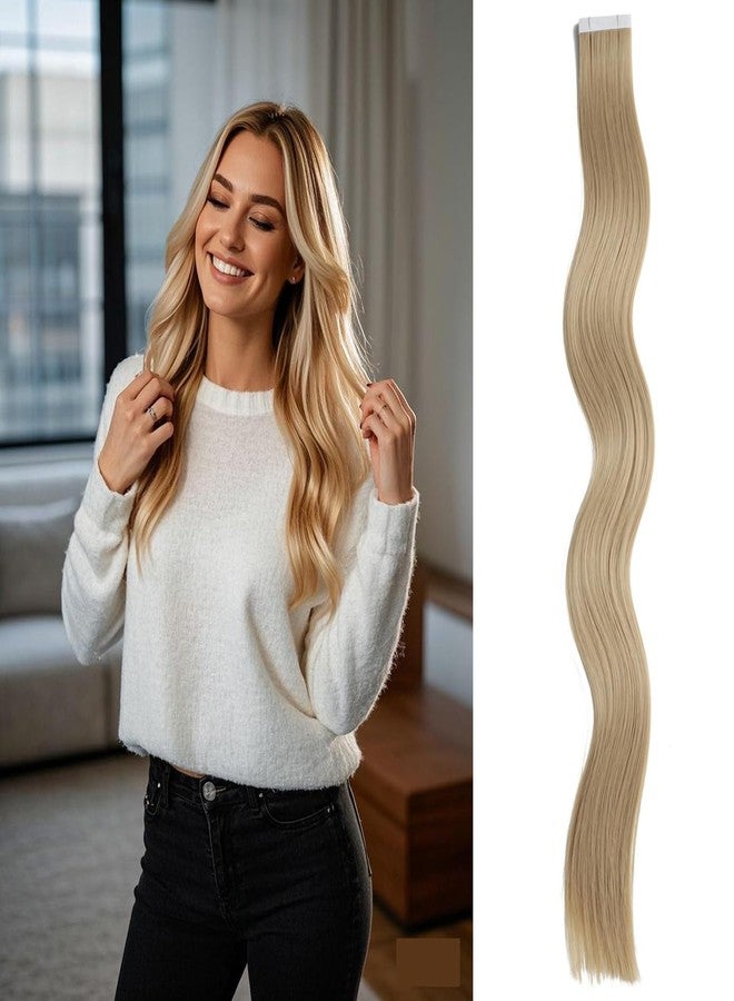 Yongyi 10 Pcs Invisible Tape in Hair Extensions, 20Inch Blonde Tape in Hair Extensions Synthetic, Curly Wavy Hair for Party, Music Festival, Daily Use(Beige Blonde) - Image 1